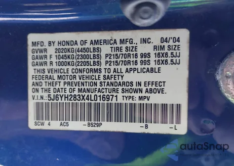 2004 Honda Element Lx z USA, uszkodzony, nr VIN 5J6YH283X4L016971